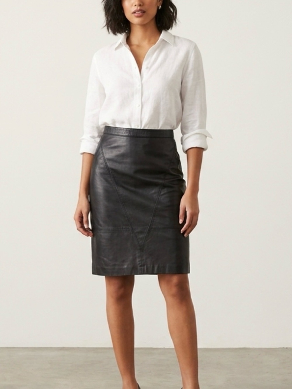 Vintage G-III Leather Fashions Black Leather Midi Skirt - 80s/90s Era